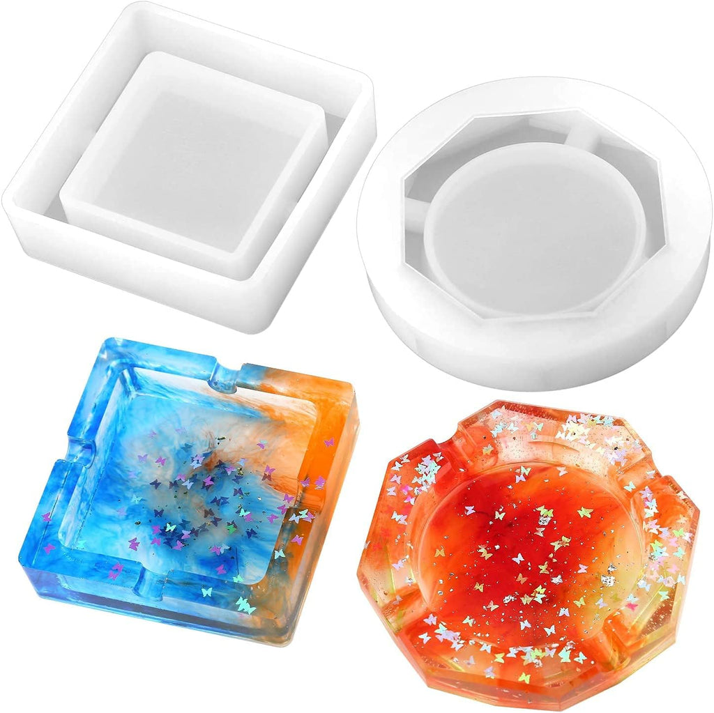 2 Pieces Ashtray Resin Molds with Square and Rhombus & Round Shape | Silicone Resin Mold for Resin Casting, DIY