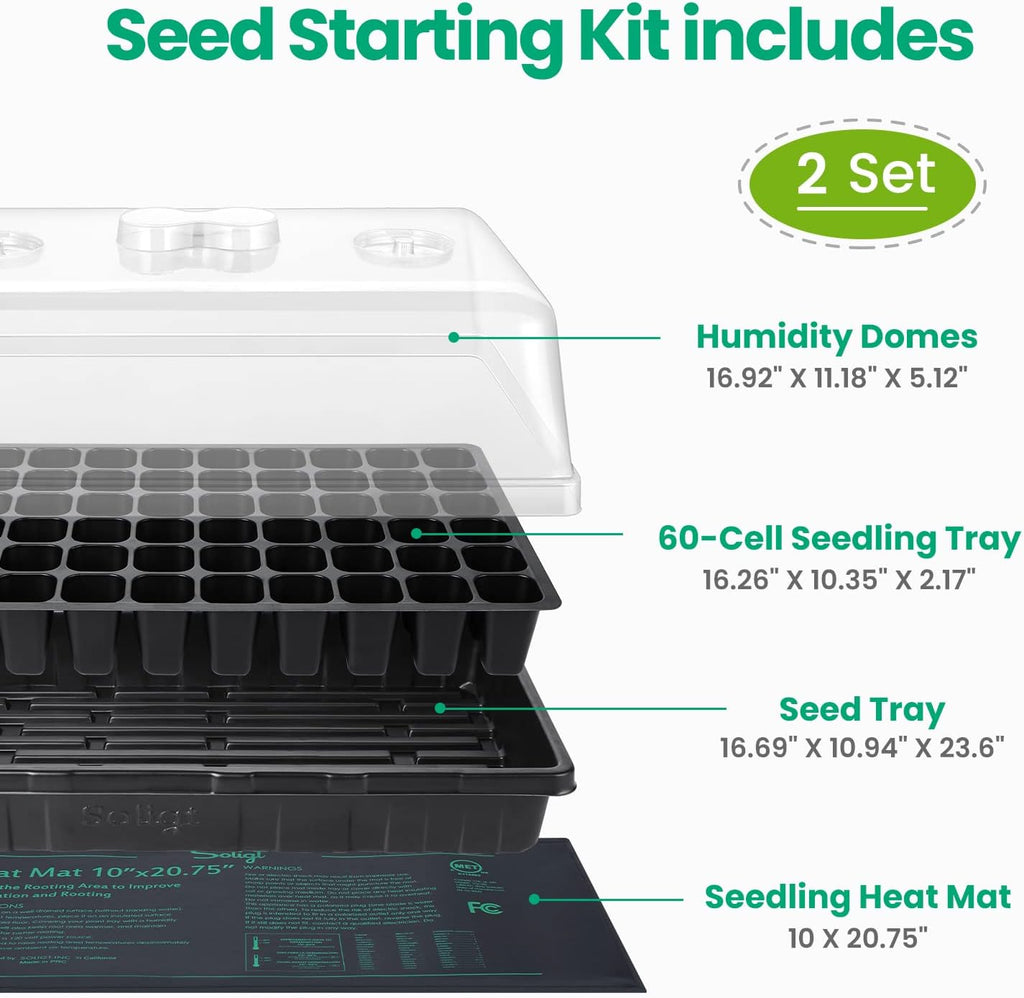 2 Set 60-Cell Seed Starter Kit with Domes, Cell Trays and Heat Mats | Cloning, Propagation and Germination Station