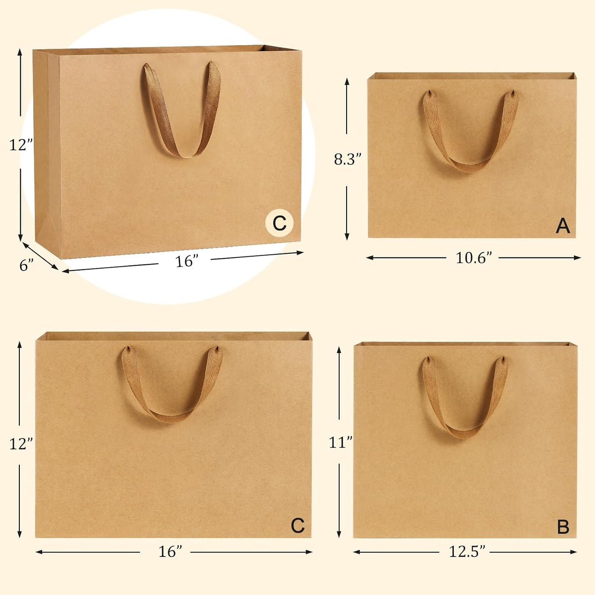 Brown Gift Bags with Handles 16x6x16 Inch Extra Large 24 Pack XL