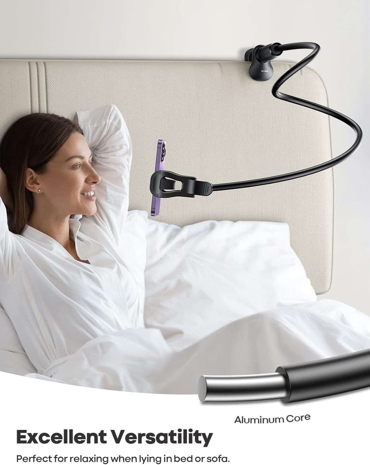 Gooseneck Phone Holder for Bed - [Upgraded Stable Clip] for Desk, Headboard, Bed, Bedside, Table, Flexible Gooseneck