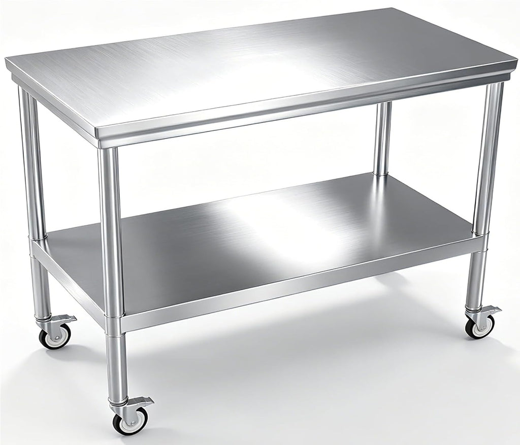 Stainless Steel Work Table with Wheels 24 x 48 Inches