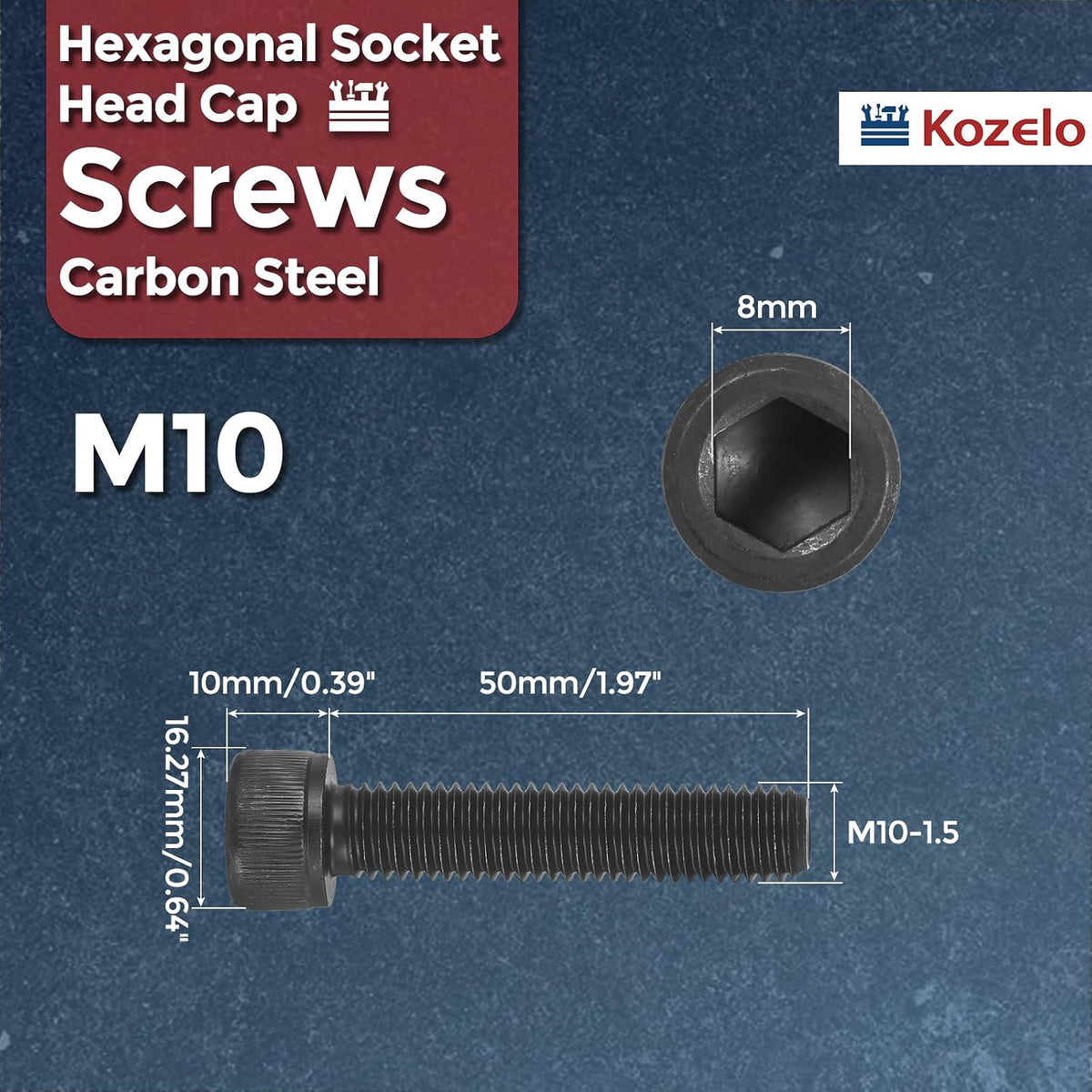 8pcs Socket Head Cap Screws M10-1.5x50mm Alloy Steel Black Oxide