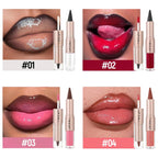 2Colors Dual-Ended Brown Lip Liner Lip Gloss Set, Nude Ombre Lipstick
