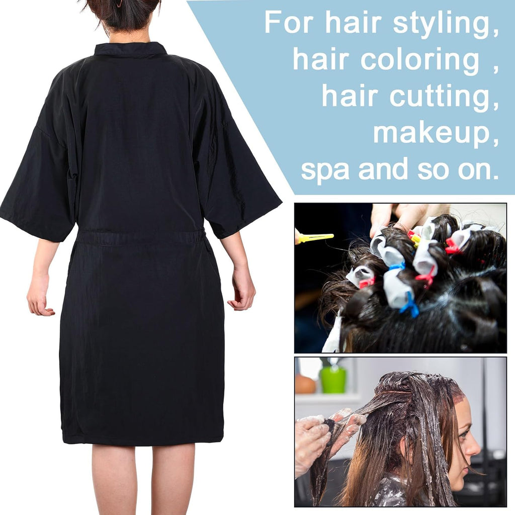 15 Pcs Salon Client Gown Robes Cape Kimono Style Hair Stylist Smock Salon Robes for Clients(Black)