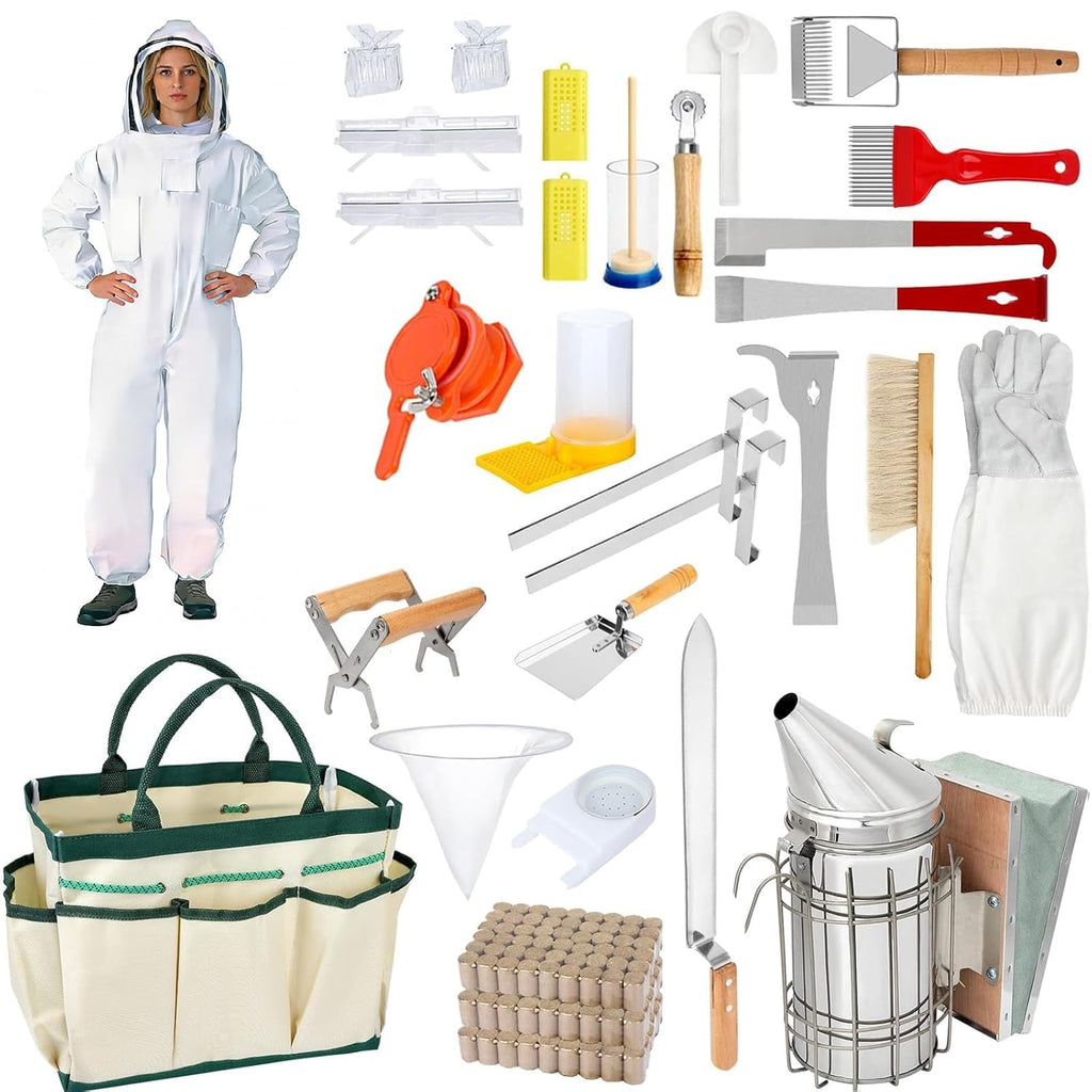 Beekeeping Supplies, 30Pcs Bee Keeping Starter Kit with Bee Suit, Bee Keeping Supplies-All Beekeeping Tools, Bee