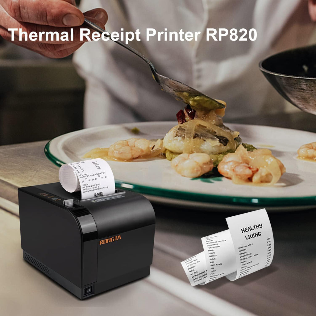 80mm Thermal POS Receipt Printer Black | 3 1/8 inch Pos Printer with Auto Cutter, USB, Serial, Ethernet