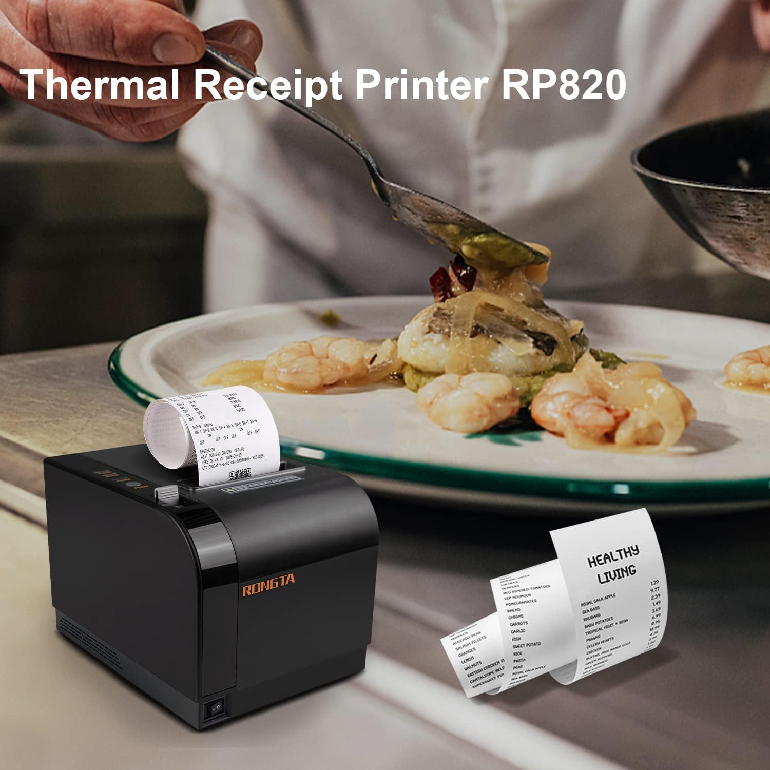 80mm Thermal POS Receipt Printer Black | 3 1/8 inch Pos Printer with Auto Cutter, USB, Serial, Ethernet