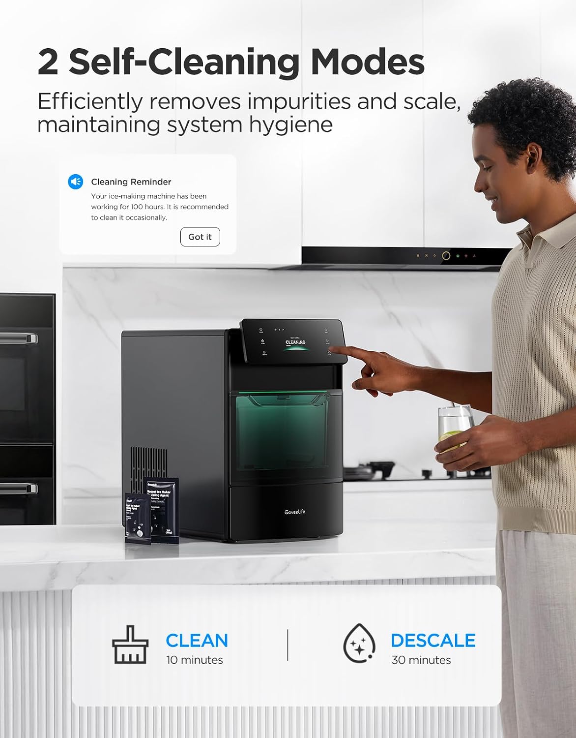 Smart Nugget Ice Maker Pro, 60lbs Daily, 6-Minute Ice, 40dB