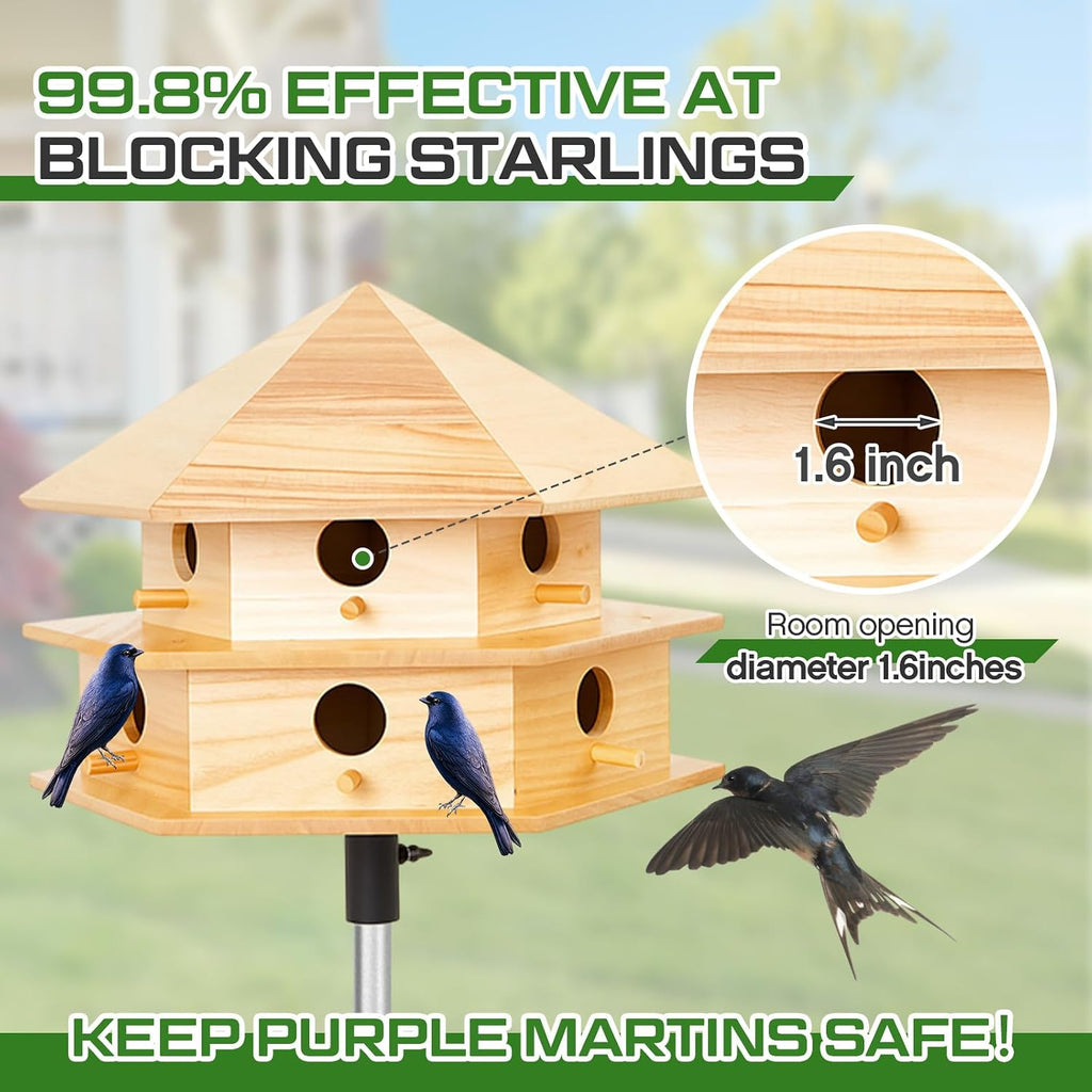 Purple Martin House, 12 Room Martin BirdHouses for Outside, Sycamore Wood Construction & Waterproof(Wood Color,16.54
