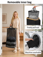 Laundry Hamper with Lid,110L Laundry Basket with Mesh Bags,Black