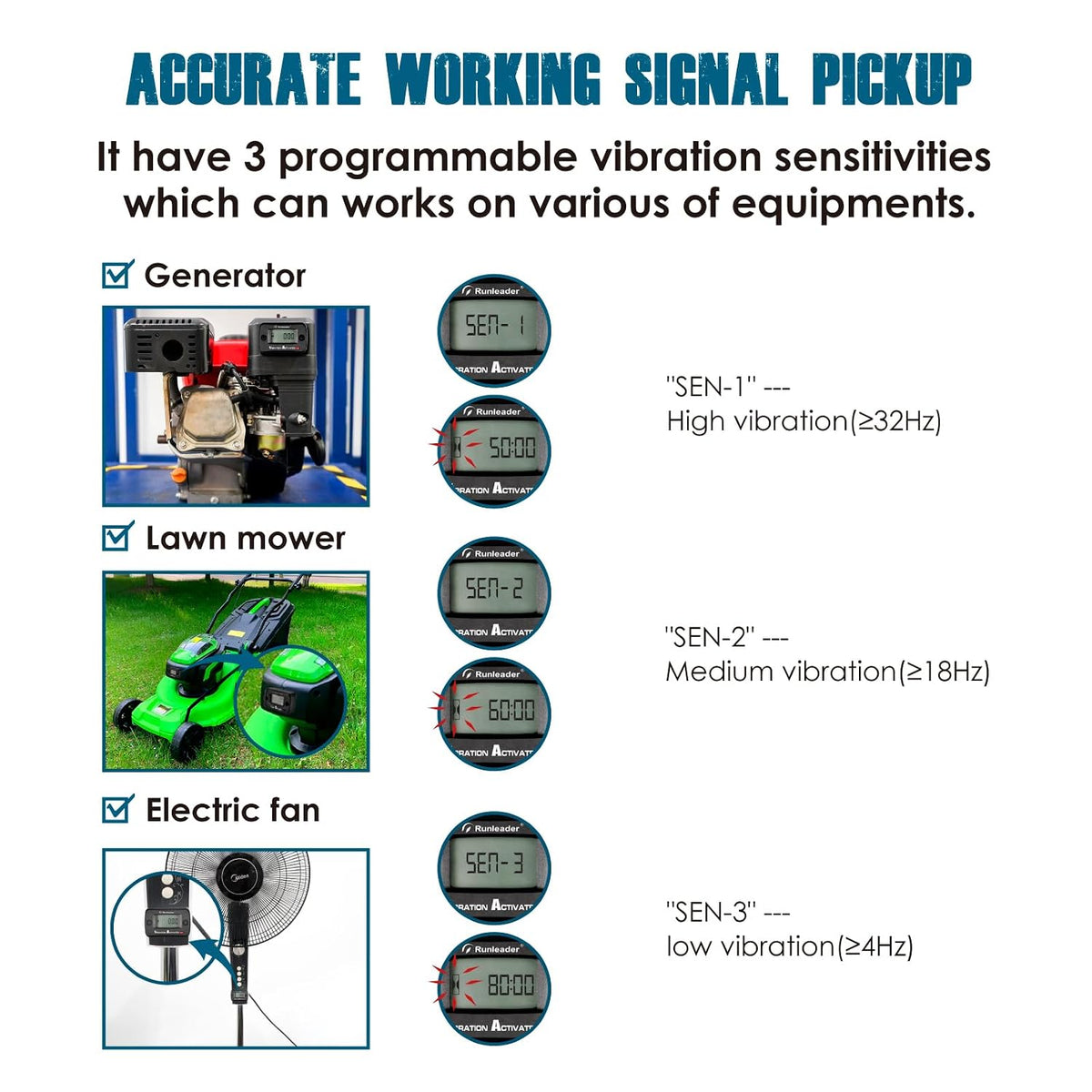 Runleader Digital Vibration Hour Meter for Maintenance RL-HM019E