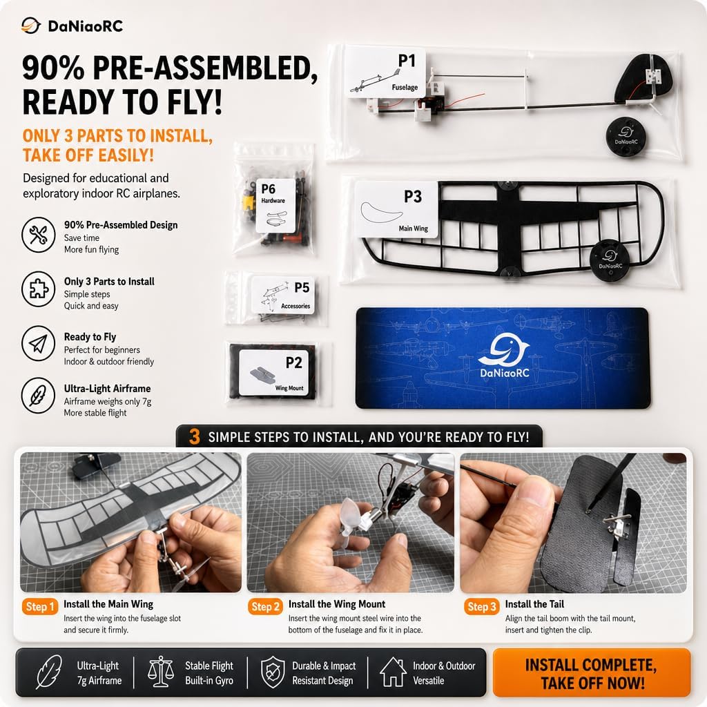 Ultra-Light Film Covered RC Plane for Adults & Beginners with Smart Flight Stabilization, 2.4GHz 3CH Remote Control