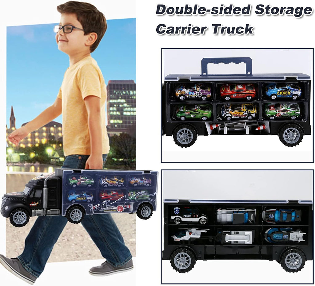 Toddler Toys for 3-4 Year Old Boys,Large Transport Cars Carrier Set Truck Toys with 12 Die cast Vehicles Truck Toys