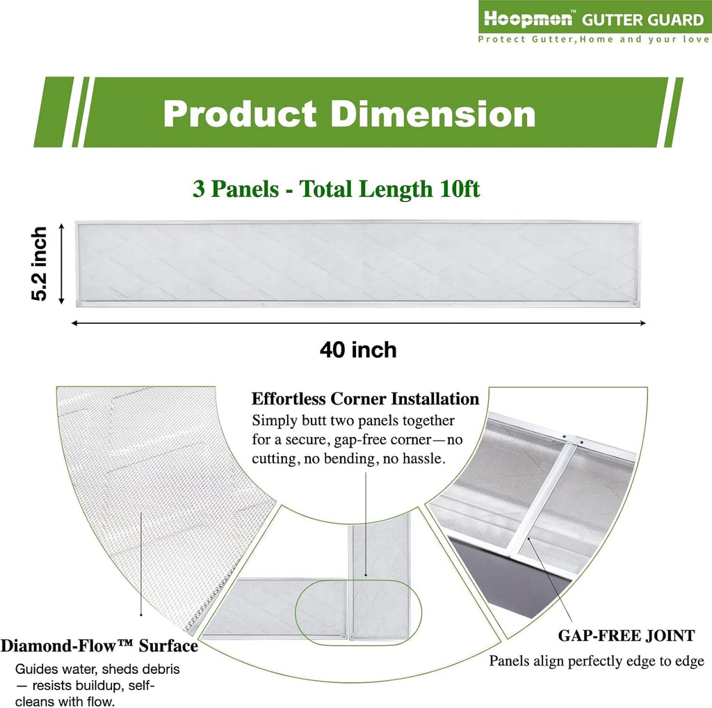 5 Inch Gutter Guard, 100% Stainless Steel Micro-Mesh Screen