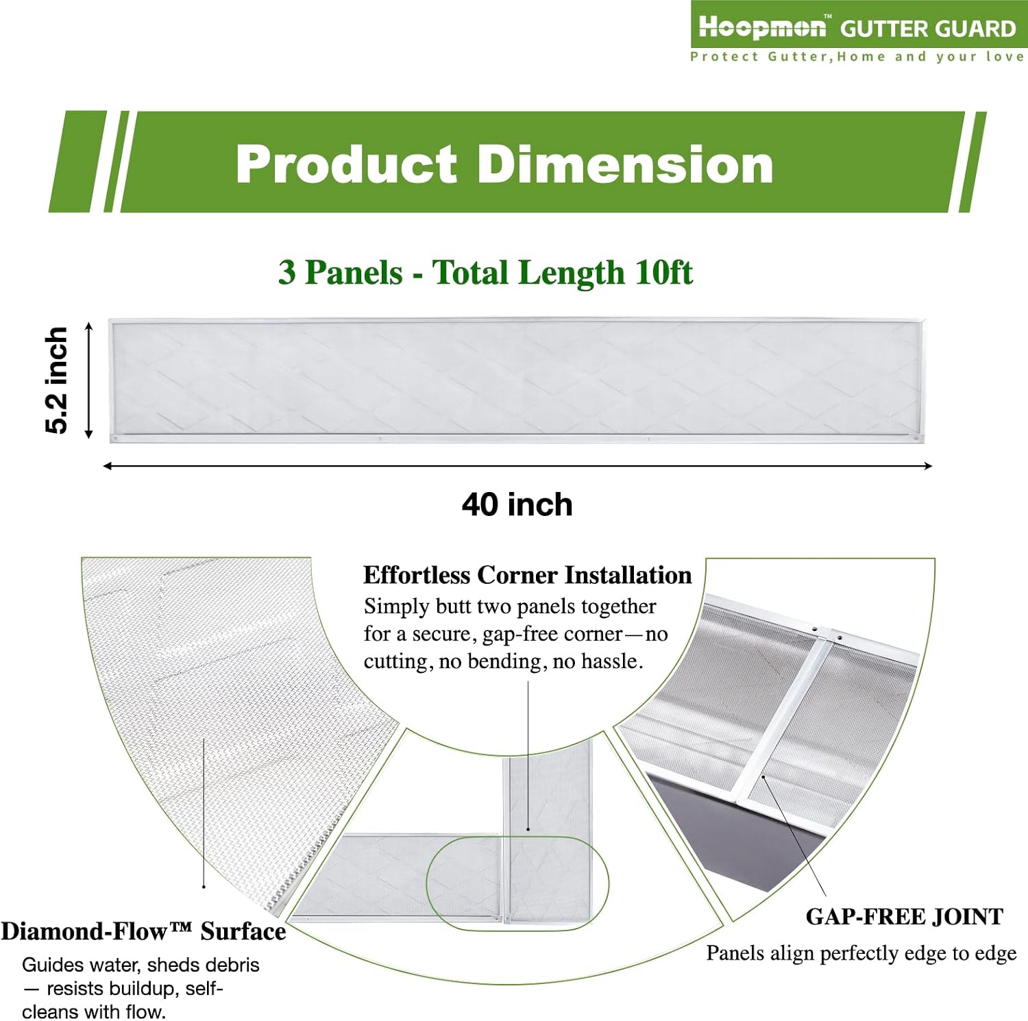 5 Inch Gutter Guard, 100% Stainless Steel Micro-Mesh Screen