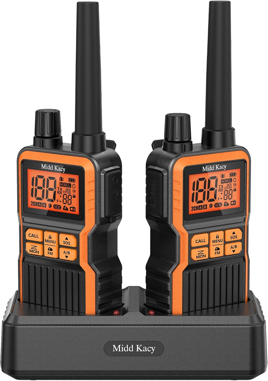 Midd Kacy MK108 Walkie Talkies Long Range, GMRS 2 Way Radio (2 Pack) | 60 Channel, 121 Privacy Codes, Waterproof