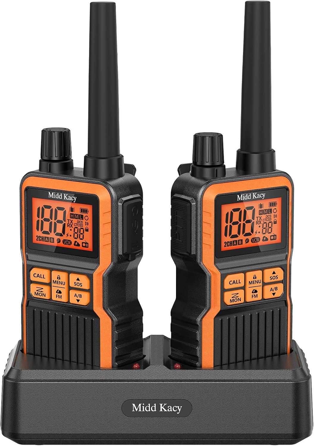 Midd Kacy MK108 Walkie Talkies Long Range, GMRS 2 Way Radio (2 Pack) | 60 Channel, 121 Privacy Codes, Waterproof