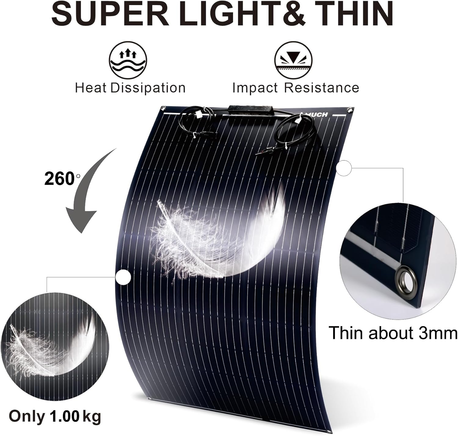 Much 200W Flexible Solar Panel Kit 12V Mono 30A PWM Controller for Van RV | Lightweight bendable mono charger 2pcs