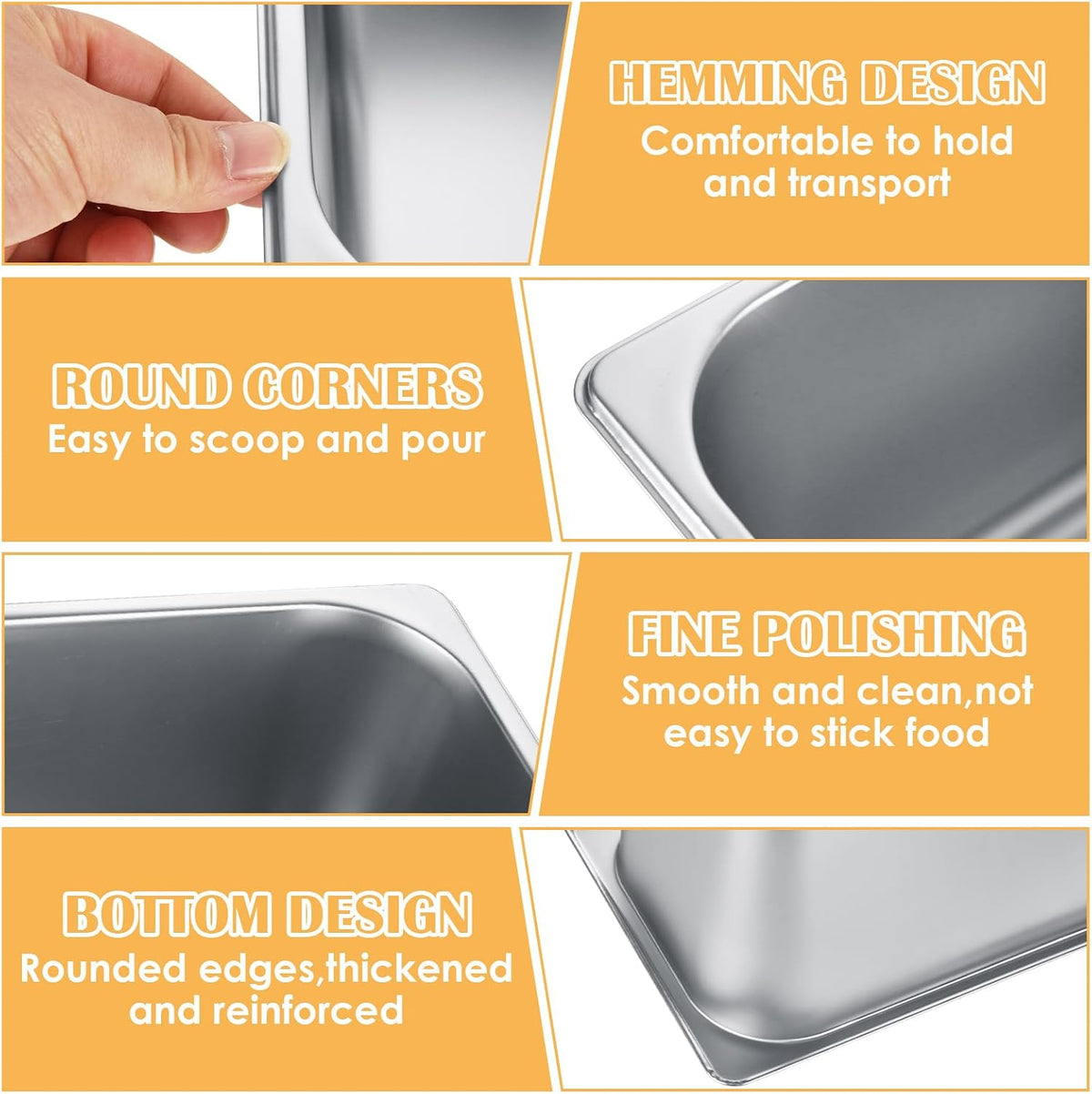 5PCS Hotel Pans Stainless Steel Steam Table Pan Restaurant Supplies 1/3 Size x 6 inch Deep Stainless Steam Table
