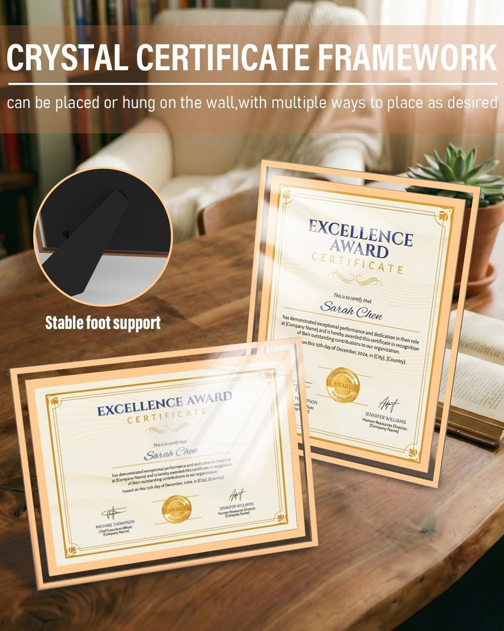 Trophy Award,Certificate Frame,Crystal Award Frames, 1 PCS | Employee of the Month Plaque, Holds A4 Diploma