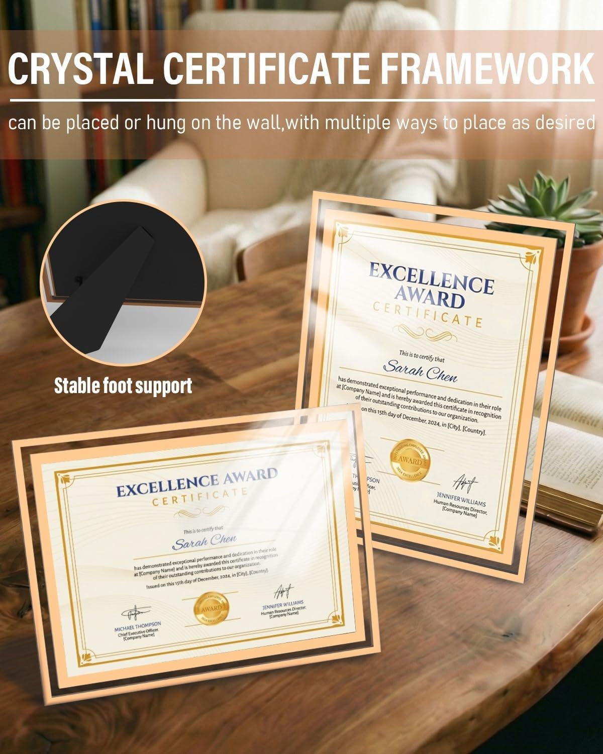 Trophy Award,Certificate Frame,Crystal Award Frames, 1 PCS | Employee of the Month Plaque, Holds A4 Diploma