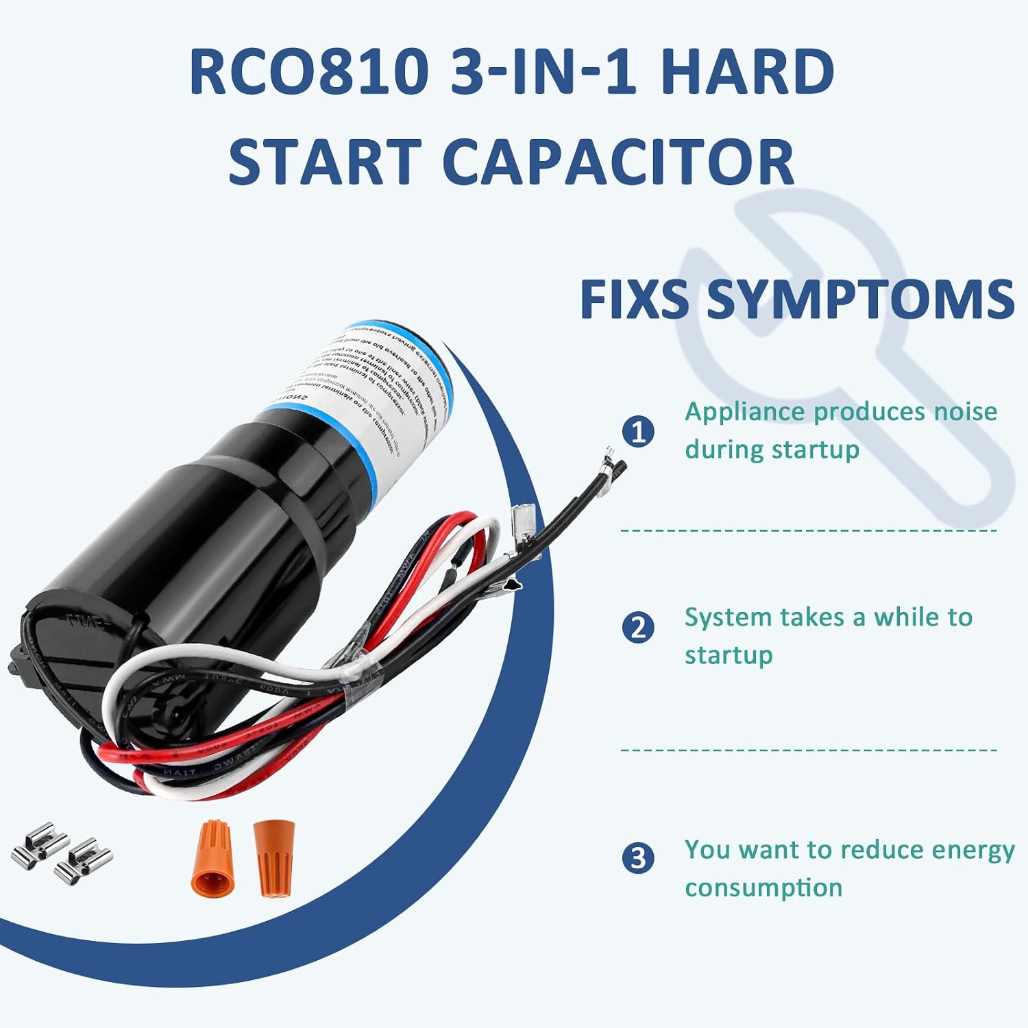 RCO810 Solid State Relay Overload Start Capacitor 3-in-1 Hard Start Capacitor Kit for Refrigerators Compatible for