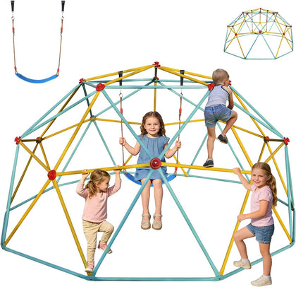 10FT Climbing Dome with Swing – Kids Jungle Gym for Ages 3-10, 1000LB Capacity Geometric Dome Climber, Anti-Rust