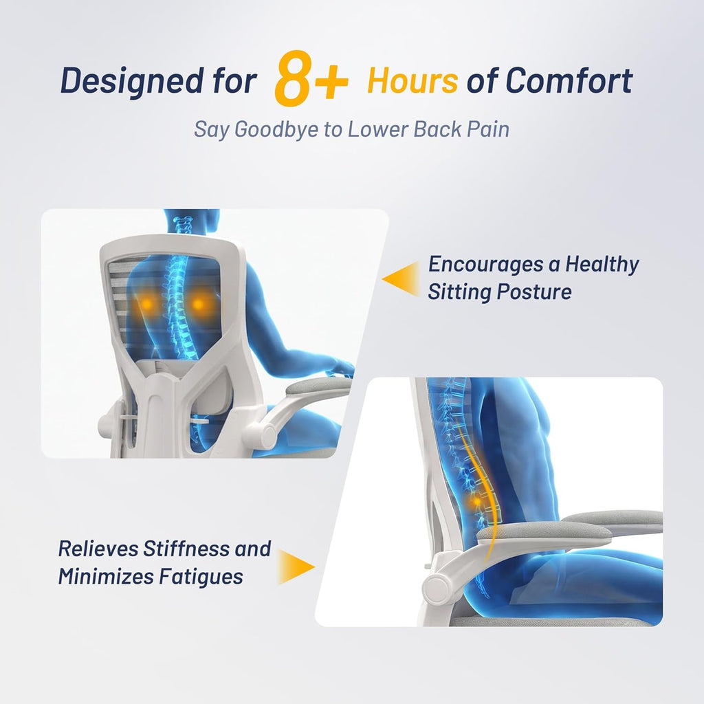 Office Chair for Long Hours & Back Pain Relief – 4" Molded Foam Cushion, Padded Lumbar Support, and Padded Flip-up
