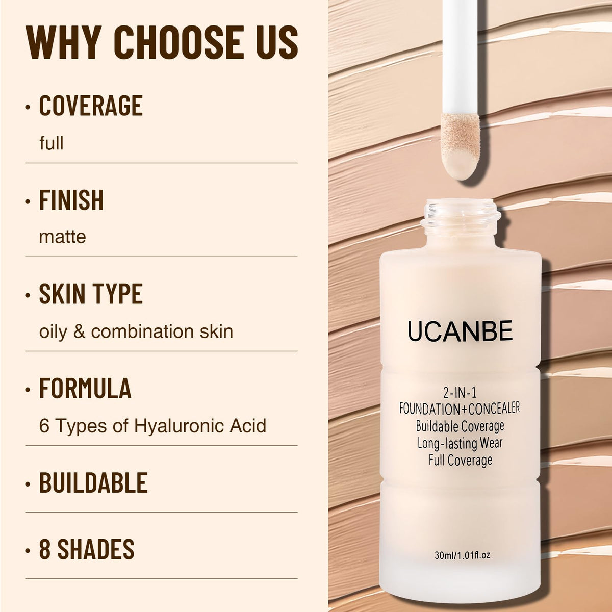 2-in-1 Liquid Foundation & Concealer, Full Coverage Foundation Makeup Set for Combination & Oily Skin, Hydrating