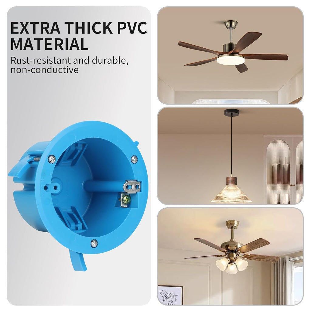 1 Gang PVC Round Ceiling Electrical Box,1 Pack | Old Work, 4.25" Dia with Grounding Strap and Screw,18 Cubic Inch