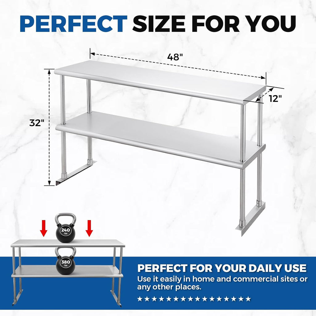 Stainless Steel Overshelf for Prep&Work Table 12''x48'', 2 Tier
