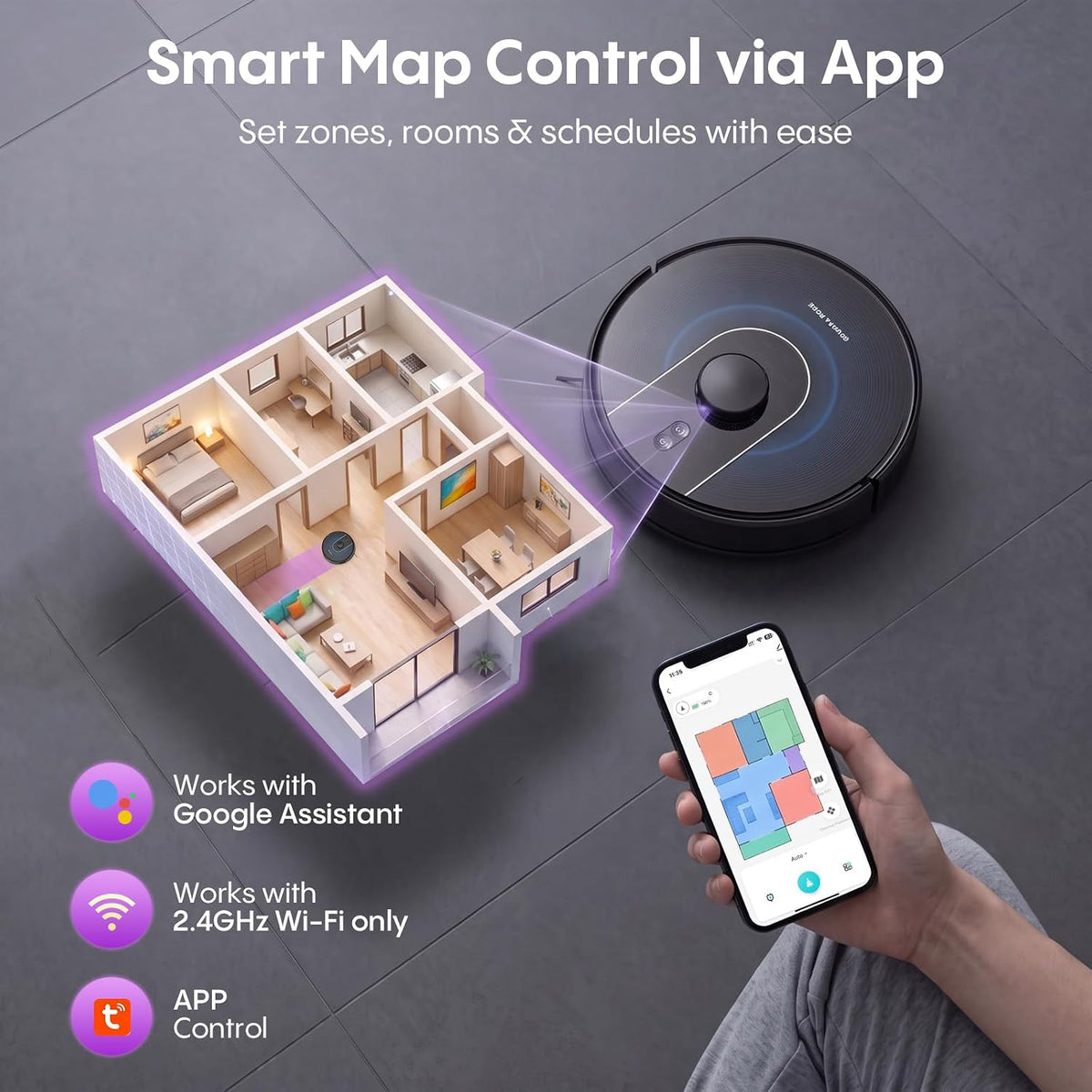 Robot Vacuum and Mop Combo,6000Pa Robotic Vacuum Cleaner with Mapping,LiDAR Navigation,Self-Emptying Station for 90