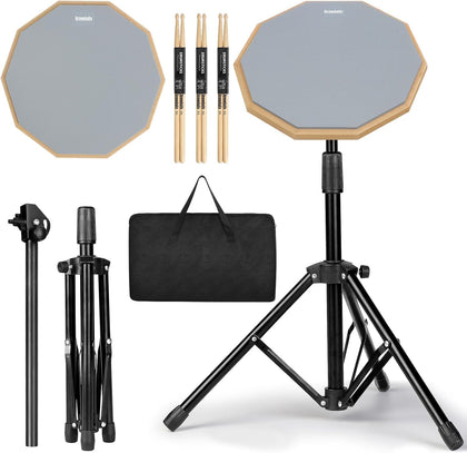 Drum Practice Pad Snare Drum Stand Set 12 In | With Double Sided Silent Drum Pad, Drum sticks,Carrying Bag Adjustable