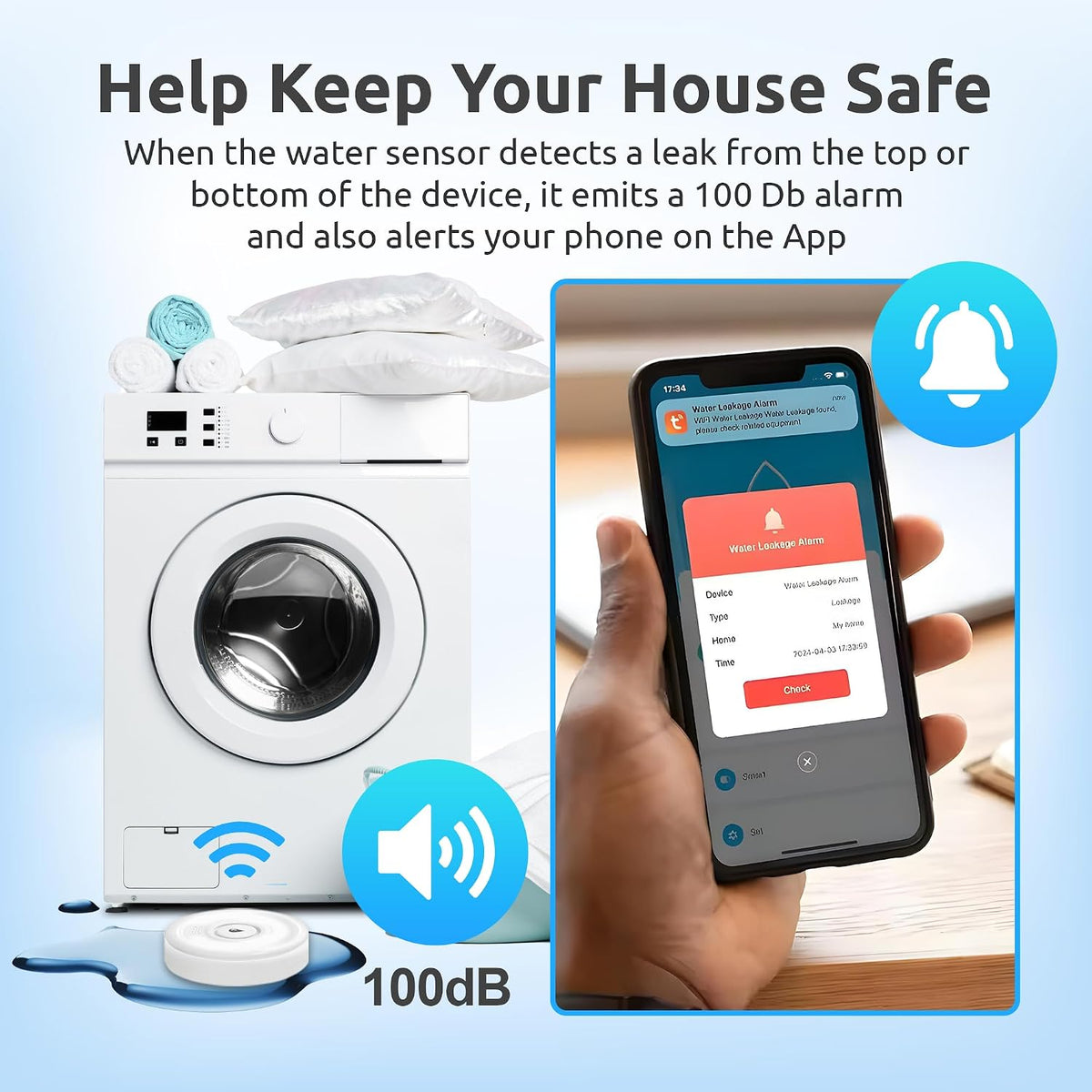 Drip Defender Pro Water Sensor WiFi Water Leak Detector for Home 100dB | High Sensitivity Smart Moisture Alarm, IP66