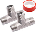 Tee Pipe Fittings 304 Stainless Steel Tee 1/2" x 1/2" x 1/2" Male NPT Thread T Shaped 3 Way Cast Pipe Fitting, 2 Pack