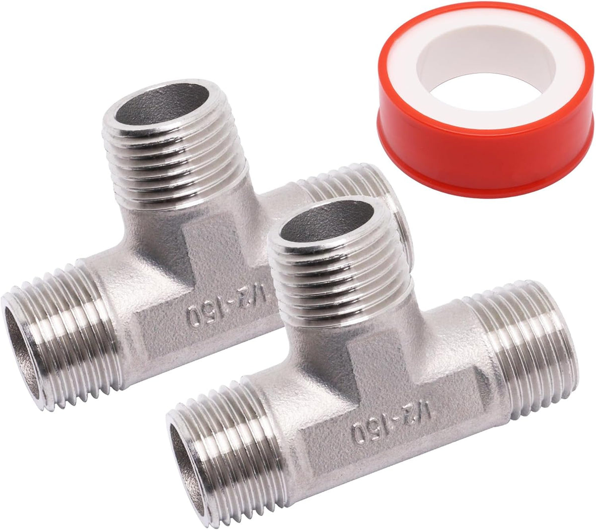 Tee Pipe Fittings 304 Stainless Steel Tee 1/2" x 1/2" x 1/2" Male NPT Thread T Shaped 3 Way Cast Pipe Fitting, 2 Pack