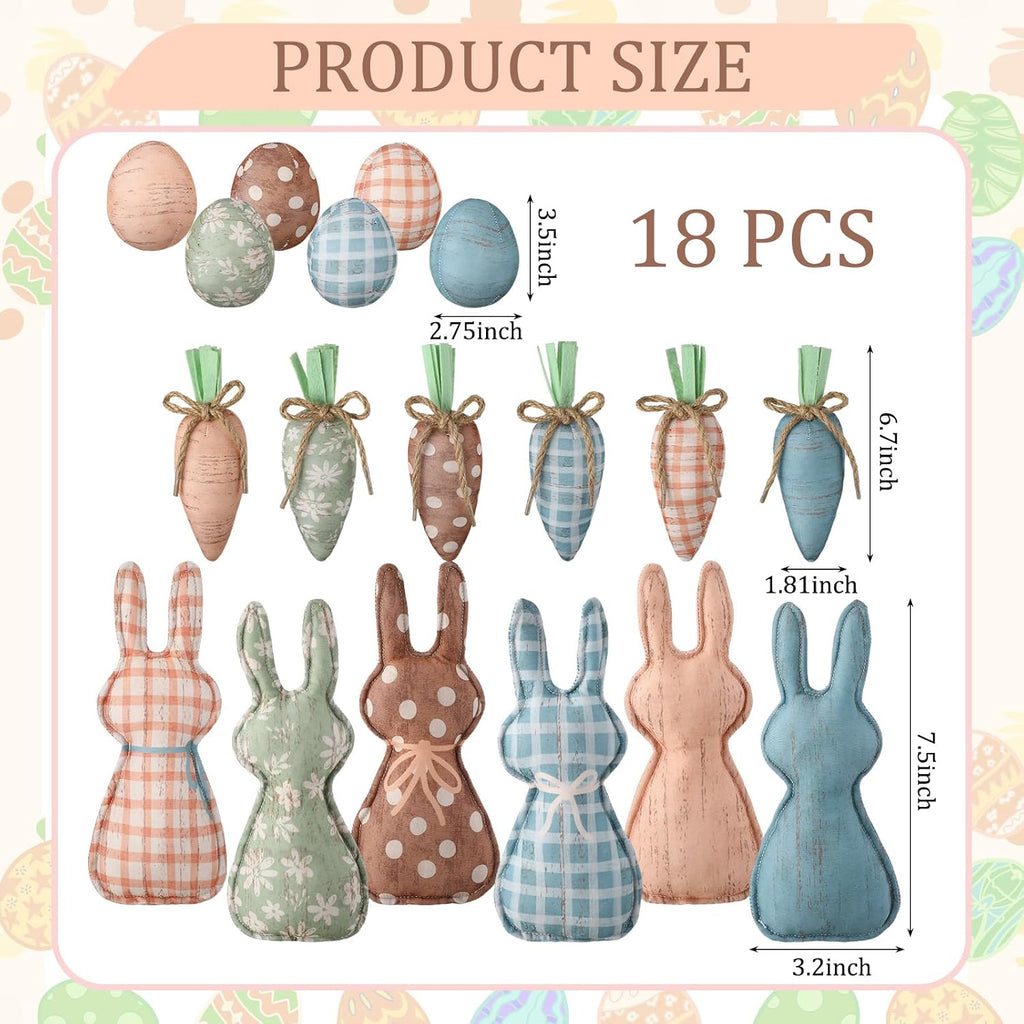 18 Pcs Rustic Easter Bunny Decorations Farmhouse Spring Fabric Bunnies Carrot Eggs Vase Filler Table Decor for Desk