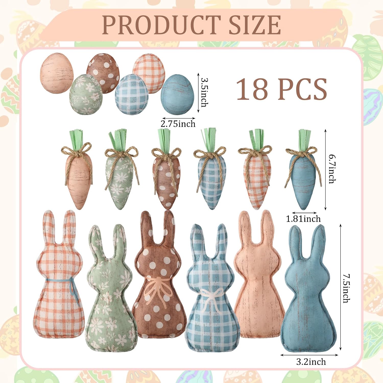 18 Pcs Rustic Easter Bunny Decorations Farmhouse Spring Fabric Bunnies Carrot Eggs Vase Filler Table Decor for Desk