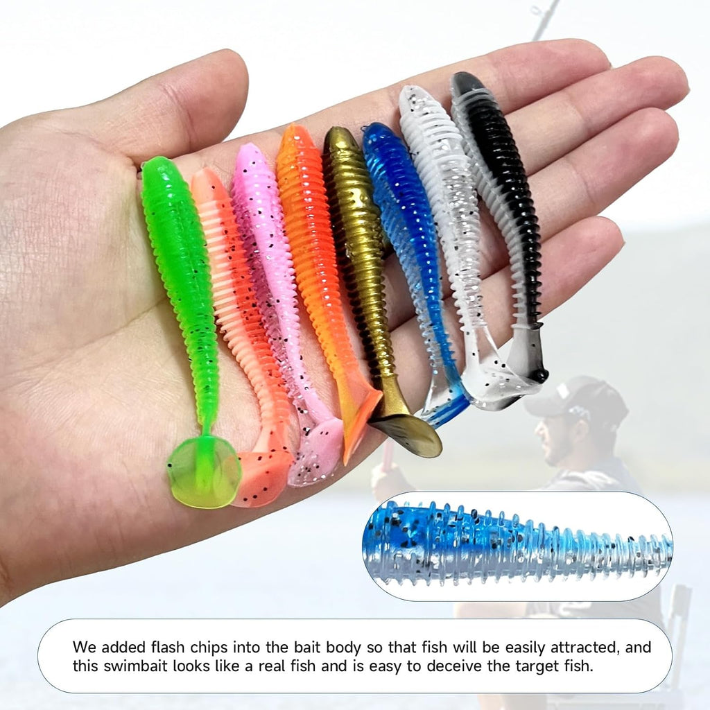 Soft Fishing Lures for Trout Crappie Walleye & bass | Soft Plastic Paddle Tail Swimbaits, Lifelike vibrating swim