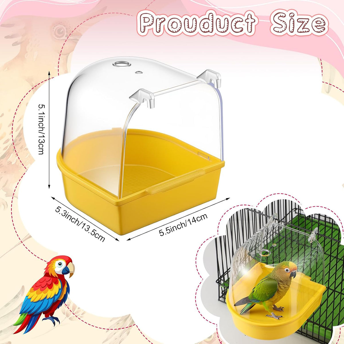 3 Pcs Bird Bath for Cage Parakeet Bath Hanging Box, Bright Colors