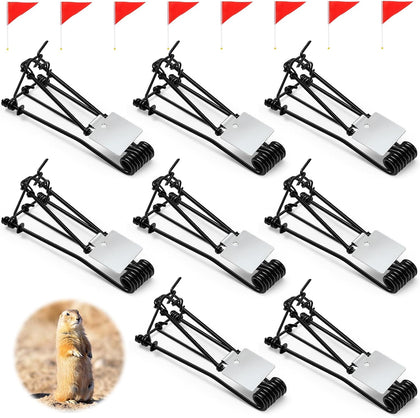8 Set Outdoor Gopher Traps Bulk - Reusable Galvanized Gopher Trap with Red Stick Flags Weather Resistant Mole Vole