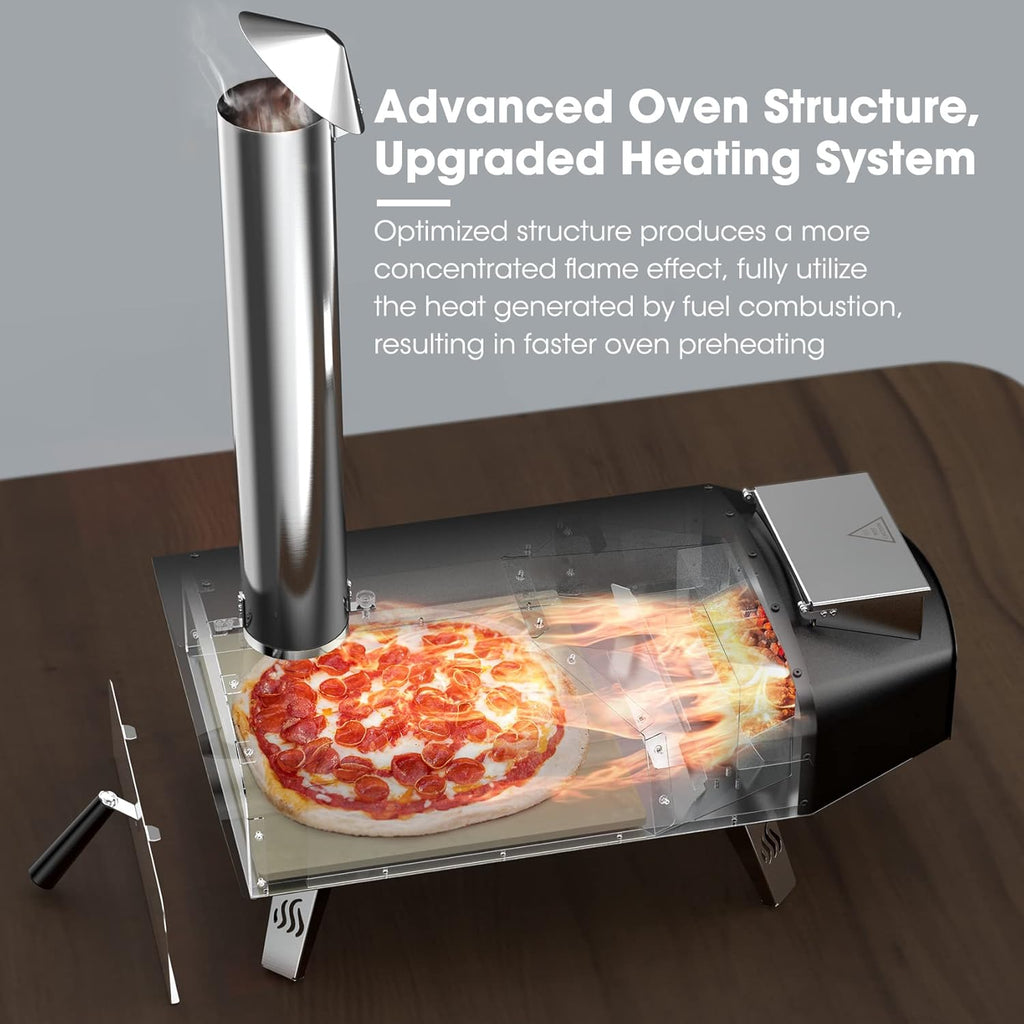 12" Wood Pellet Pizza Oven Outdoor 35 Lbs – 60 Sec Bake, Stone/Peel