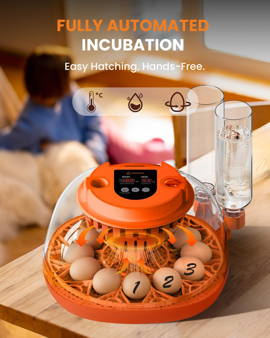 12 Egg Incubator with Automatic Turning & Humidity Control, Fully Automatic Incubators with Egg Candler, STEM/STEAM