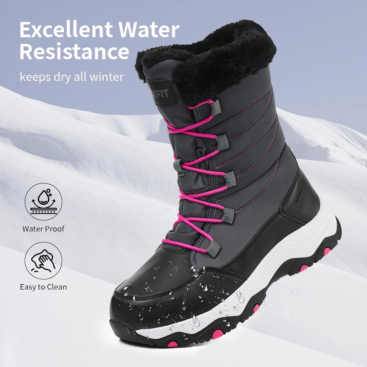 Snow Boots for Women Waterproof Mid-Calf Booties Winter Hiking Boot Durable Warm Fur Lined Boot Non-Slip Warm