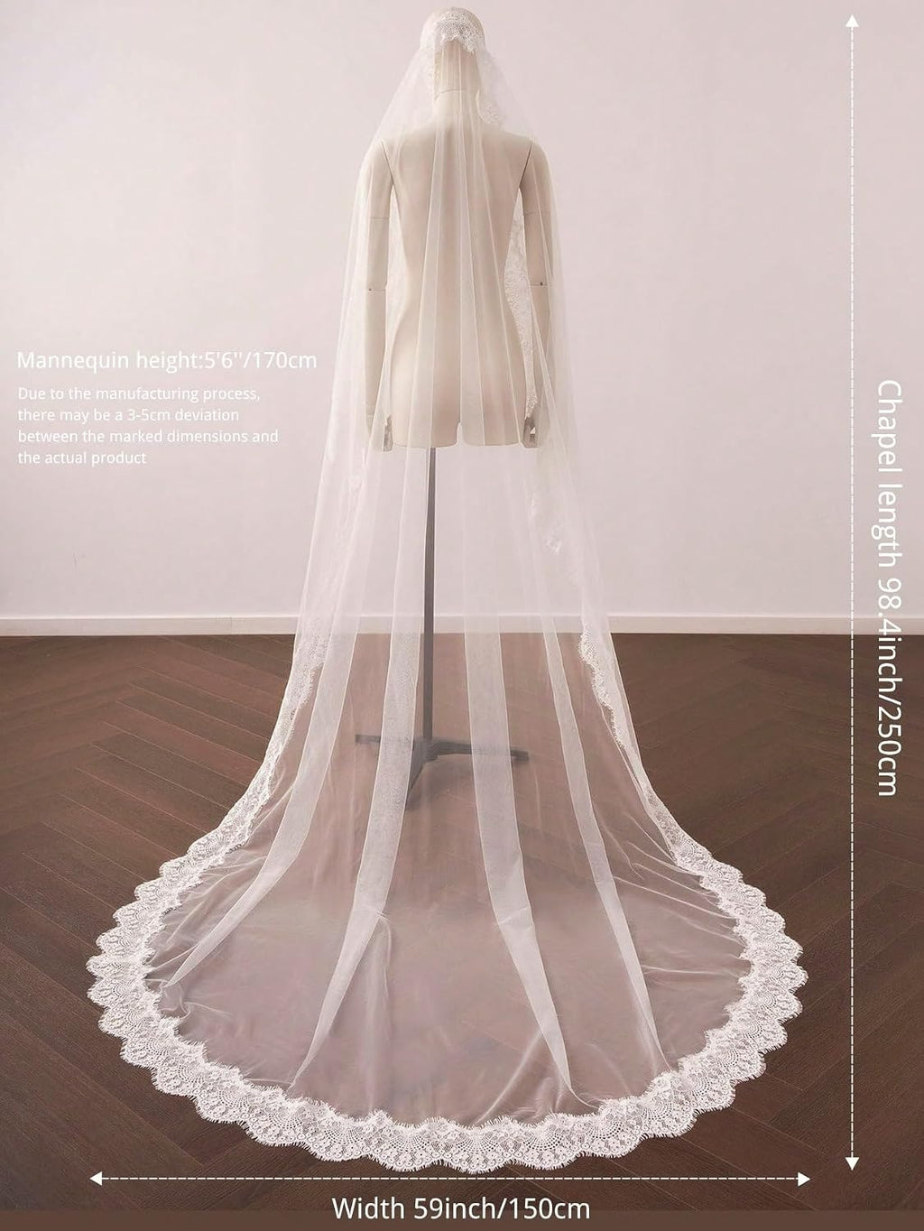 Mantilla Wedding Veil Full French Lace Edge Long Bridal Veil with Comb for Bride