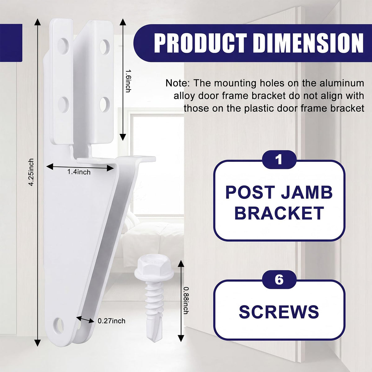 1 Pcs Aluminum Jamb Bracket Door Closer, White