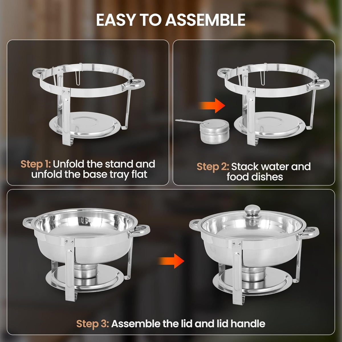 6QT Chafing Dishes for Buffet, 4 Pack Stainless Steel Round Chafing Dish Buffet Set, Heating and Cooling Buffet