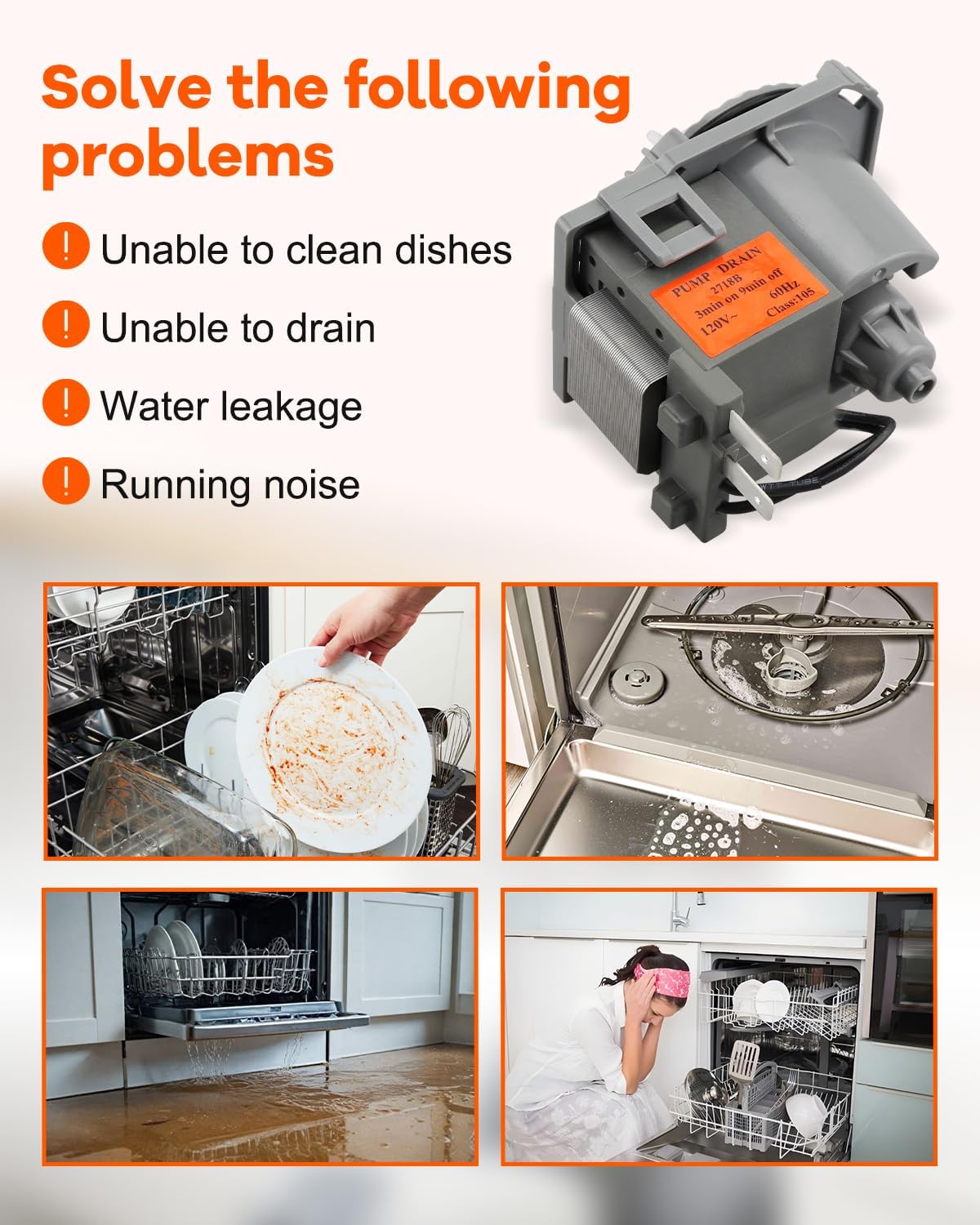 2718B Dishwasher Drain Pump 120V 60Hz Fit for GE Midea TEKA Magic Chef Dishwasher Magic Chef, Replaces WG04F10194 11001011000221