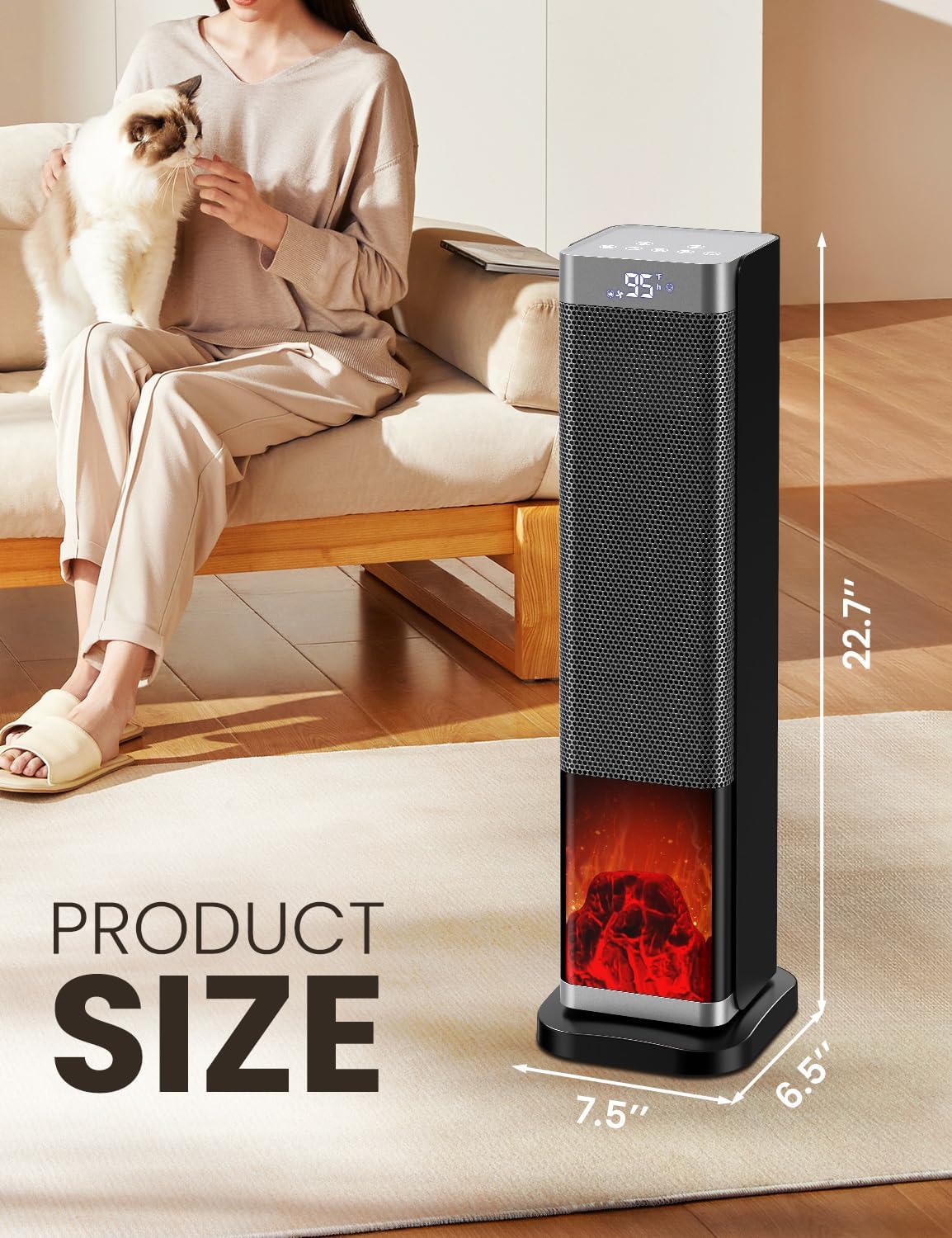 Space Heaters for Indoor Use, 1500W PTC Ceramic Electric Heater with Thermostat, Room Temperature Display, 70°