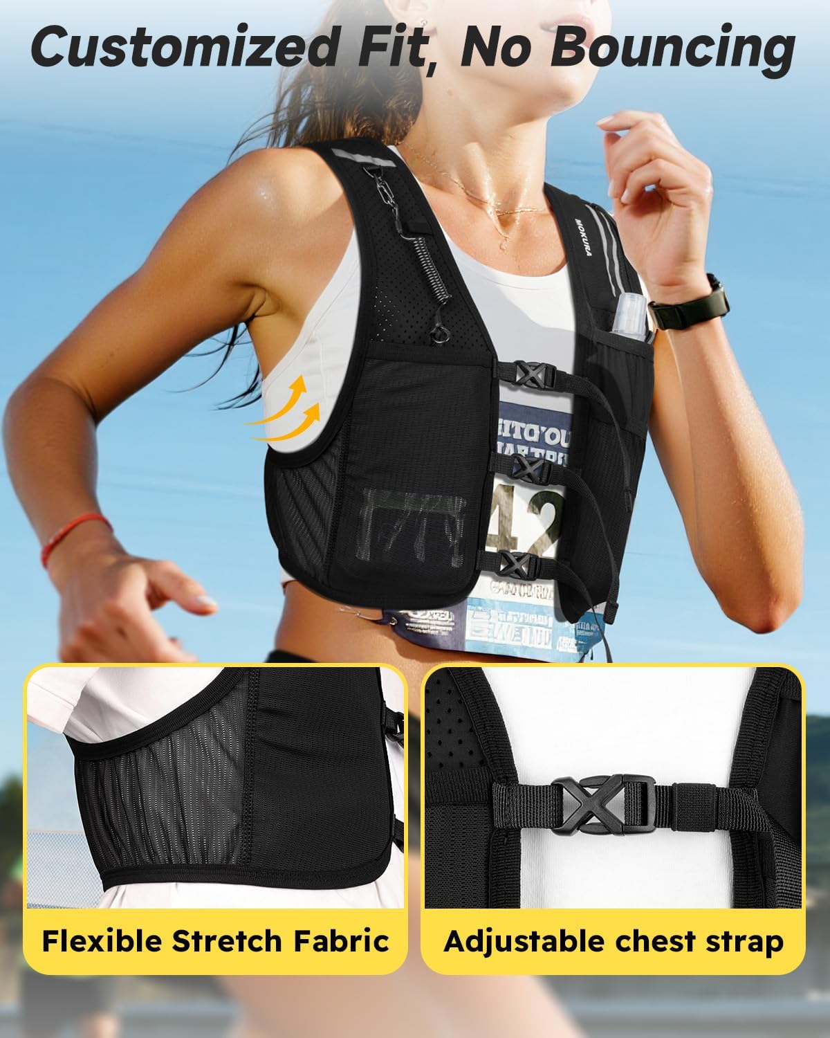 Running Vest for Women Men with 500ML Soft Flask & Phone Holder | Lightweight Hydration Vest | Reflective Running